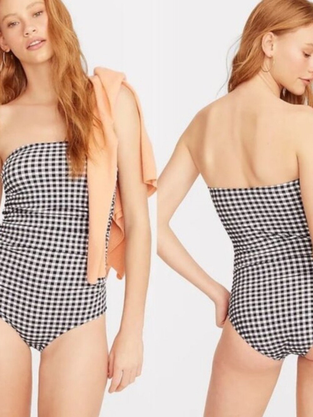 J. Crew Navy Ruched Checkered Bandeau One Piece Gingham Blue Swimsuit White 12